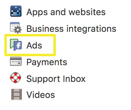 Facebook settings ad menu