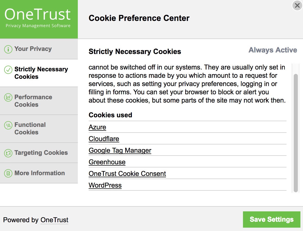 OneTrust strictly necessary cookies