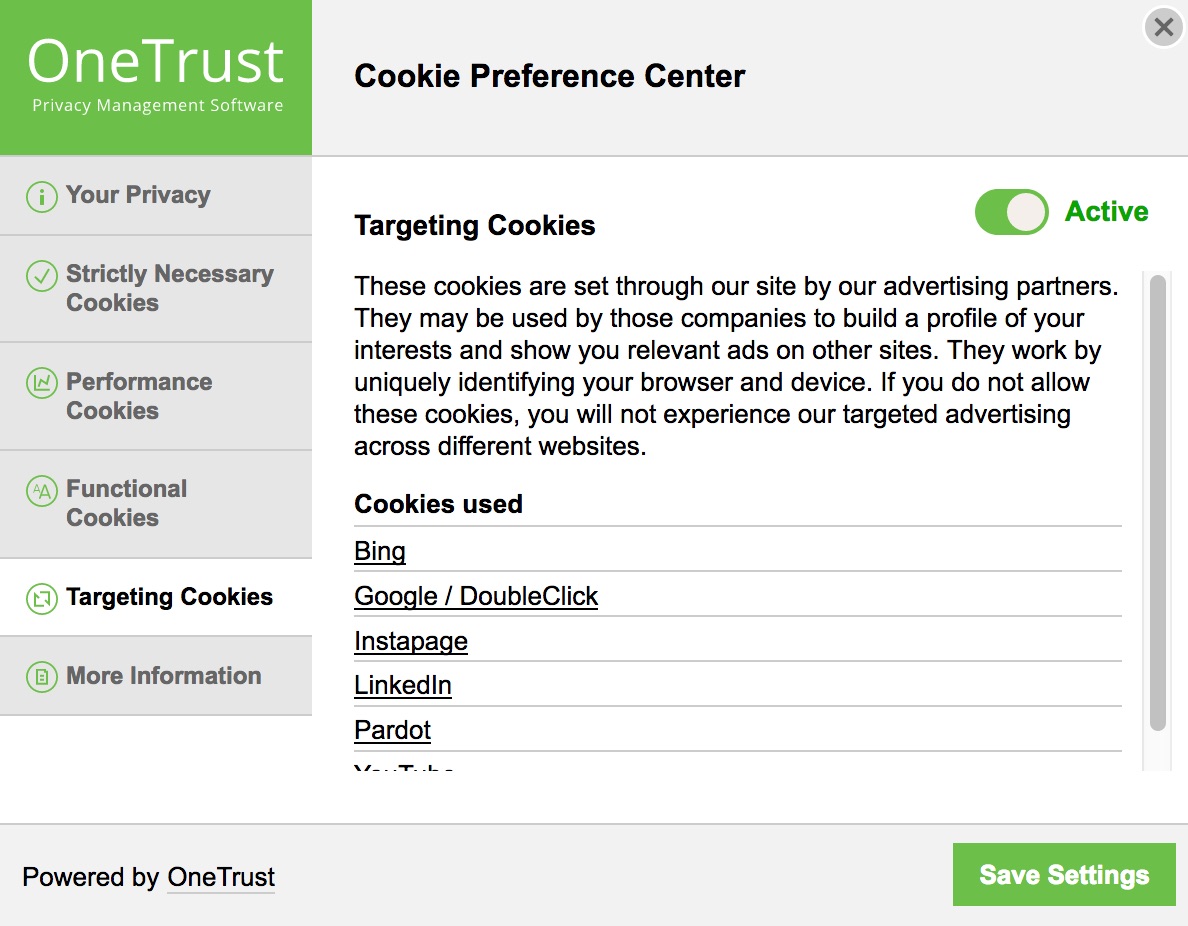 OneTrust targeting cookies