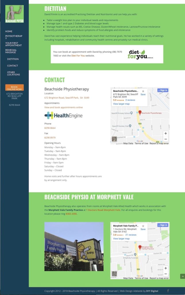 Beachside Physio website design