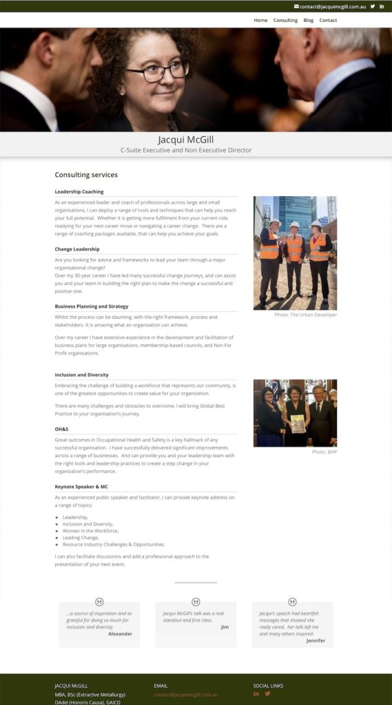 Jacqui McGill Executive Consulting web design Adelaide