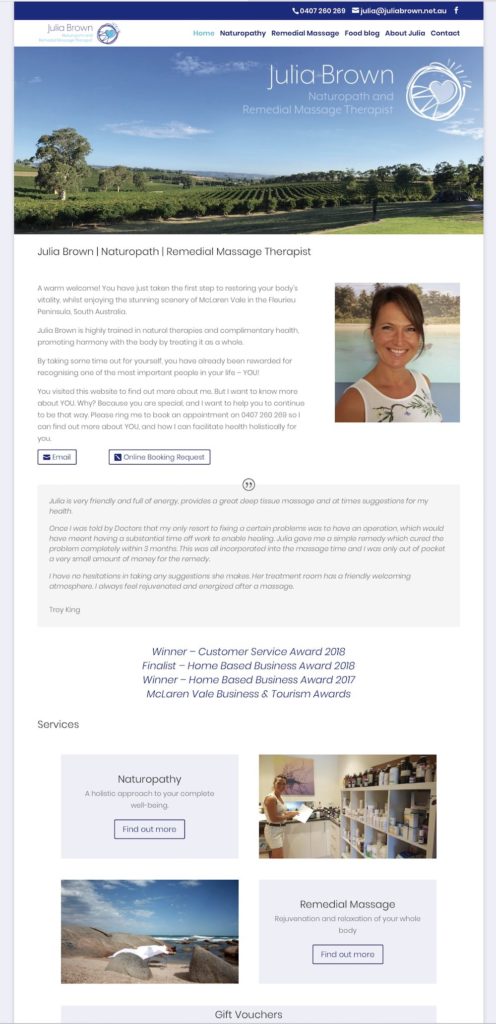 Julia Brown Naturopathy appointment booking website Adelaide