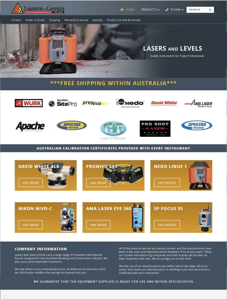 Lasers and Levels Online web design Adelaide