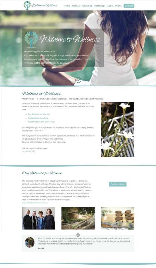 Welcome to Wellness web design Adelaide