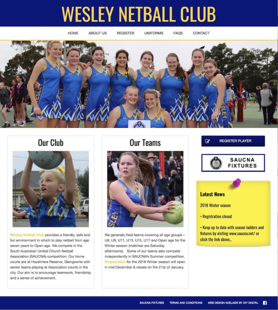 Wesley Netball Club website design