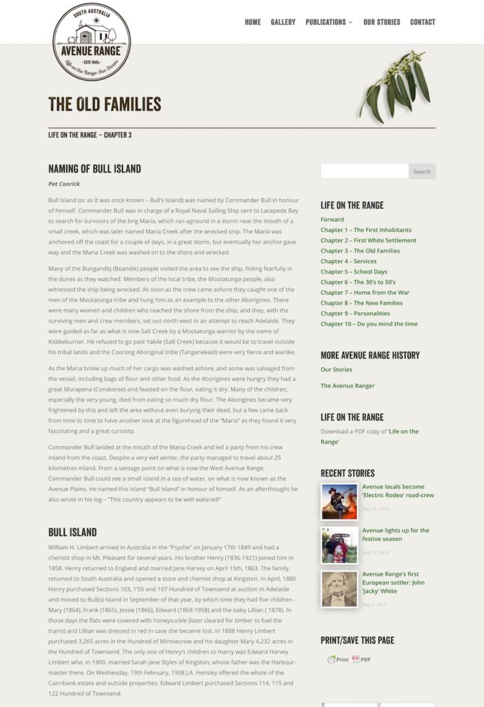 Avenue Range community history site