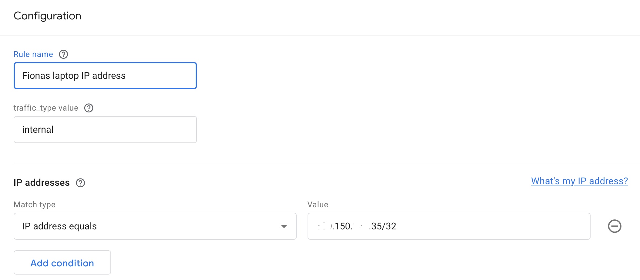 Create IP address rule